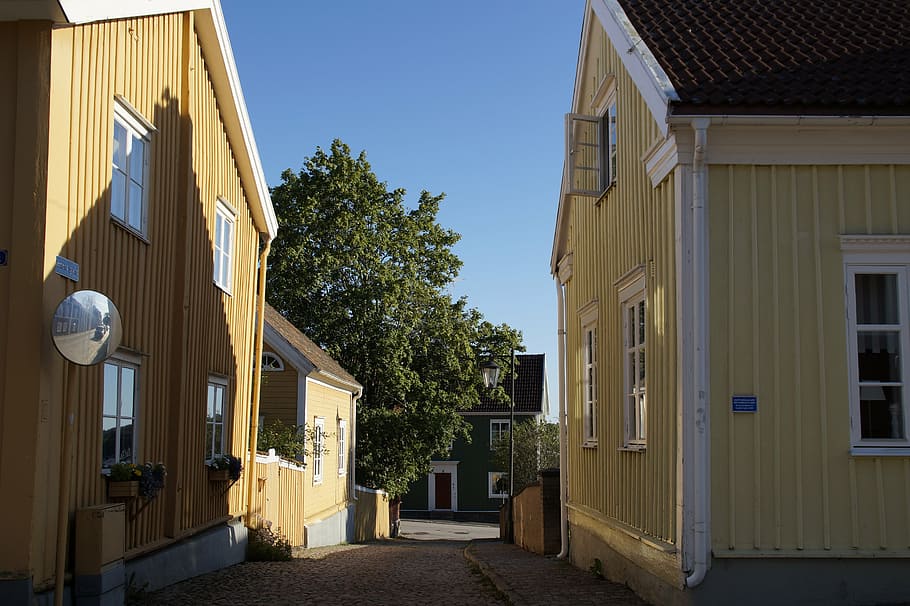 vimmerby, smaland, swedia, kota, kereta api, rumah kayu, historis, bangunan, kota tua, pemandangan kota
