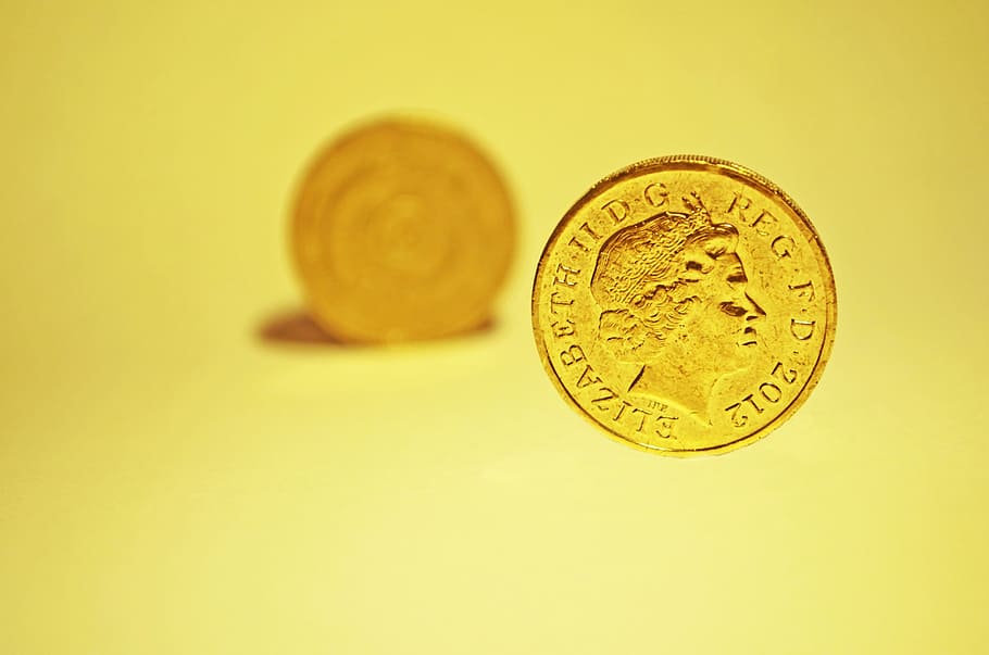 round gold-colored coin, background, british, budget, business, buy, cash, change, coin, currency