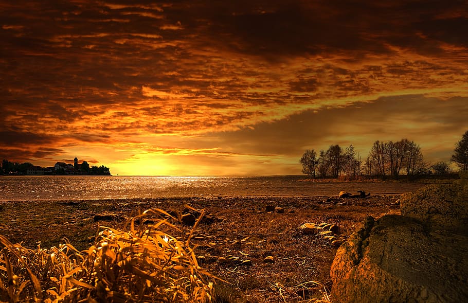 sunset photography, sunset, landscape, nature, background, desktop background, screen background, of course, lake, sky