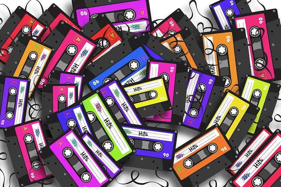 cassette, muchos, registro, gráficos, símbolo, 80, grupo, grabadora de cassette, cassette de audio, banda magnética
