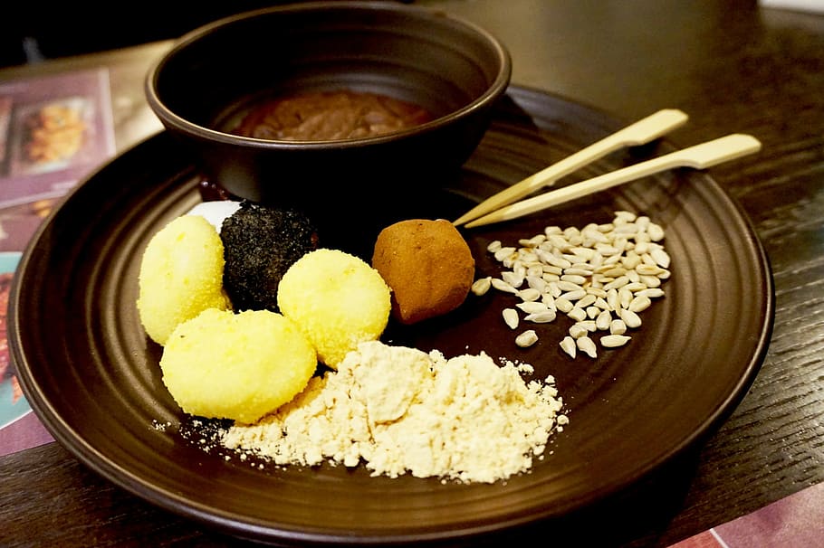 dessert, trick or treat, mixed grain powder, zenzai, nuts, food, meal, gourmet, crockery, food and drink