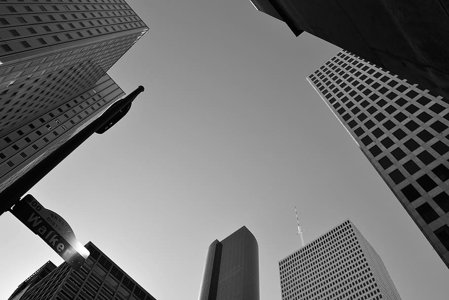 low, angle photography, high-rise, building, buildings, design, shape, corporate, downtown houston, houston