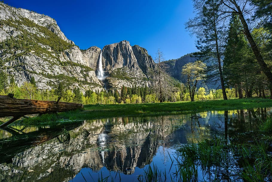 preto, montanha, corpo, água, Yosemite, Cataratas, Azul, Califórnia, natureza, nacional