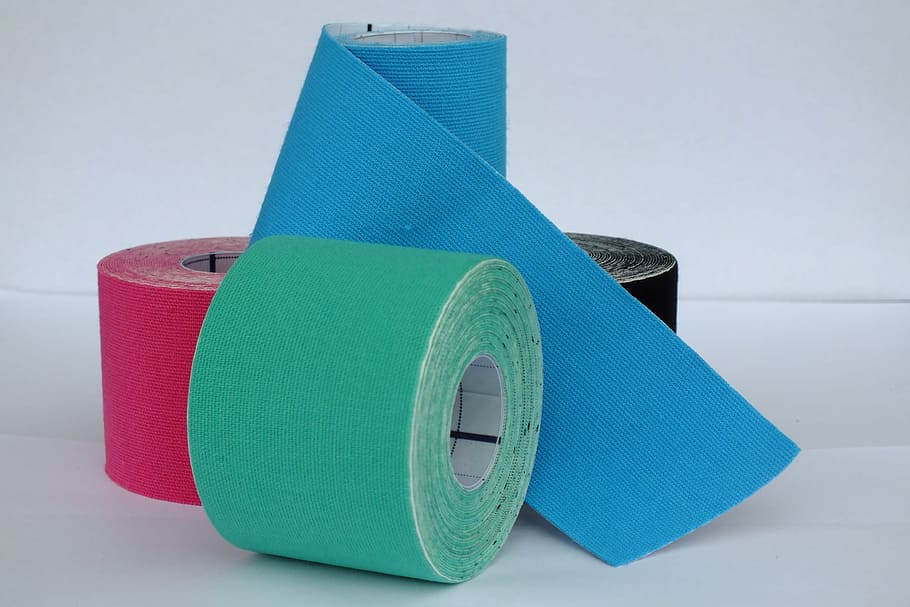 several, assorted-color, adhesive, tapes illustration, Kinesiology, Tape, Physio, kinesiology, tape, physio-tape, studio shot