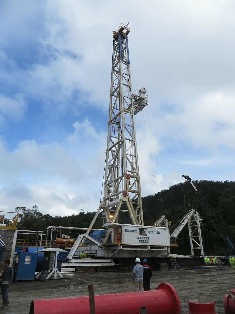 onshore, drilling, rig, geothermal, indonesia, cloud - sky, sky, real people, architecture, nature