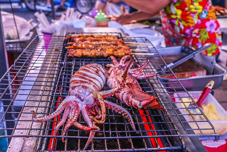 grilled squid, squid, grill, food, seafood, food and drink, barbecue, barbecue grill, grilled, freshness