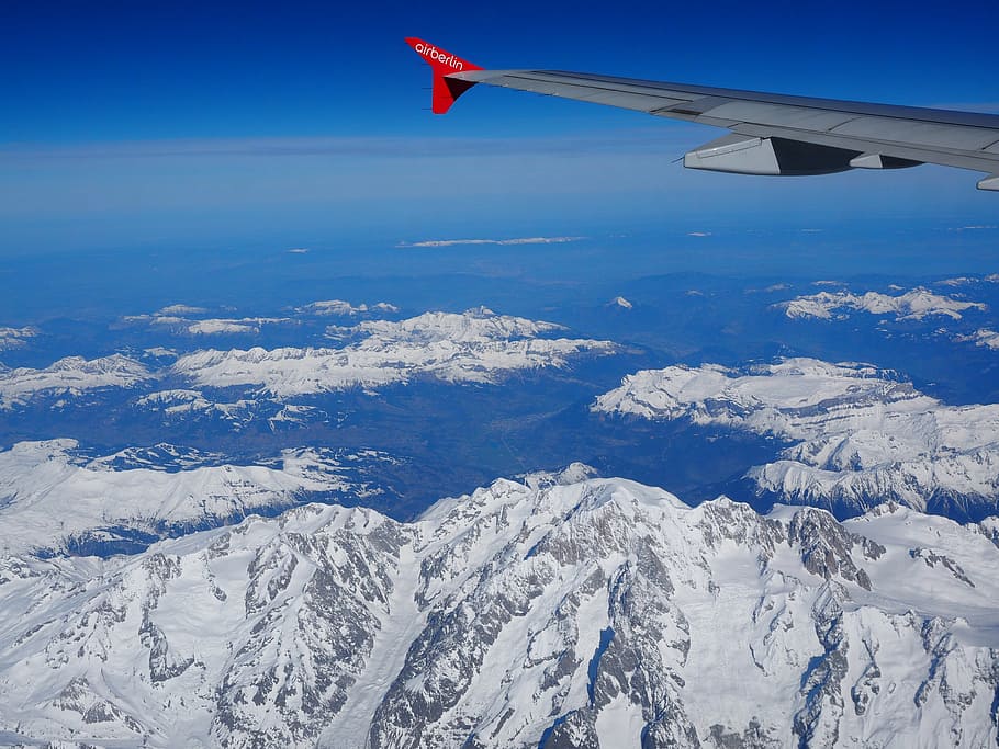 bird, eye view photography, snow, covered, mountain, mont blanc, 4810, 4810 m, highest peak, alpine peaks