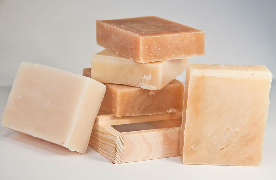 brown soap lot, soap, laeh, shea, hand made, food, cheese, slice, freshness, gourmet