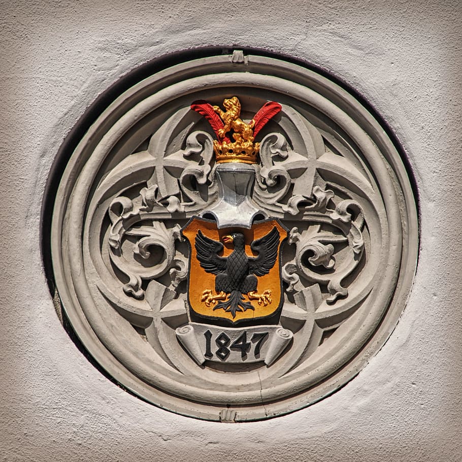 escudo de armas, Adler, león, caballero, corona, pluma, heráldico, viejo, representación, arte y artesanía