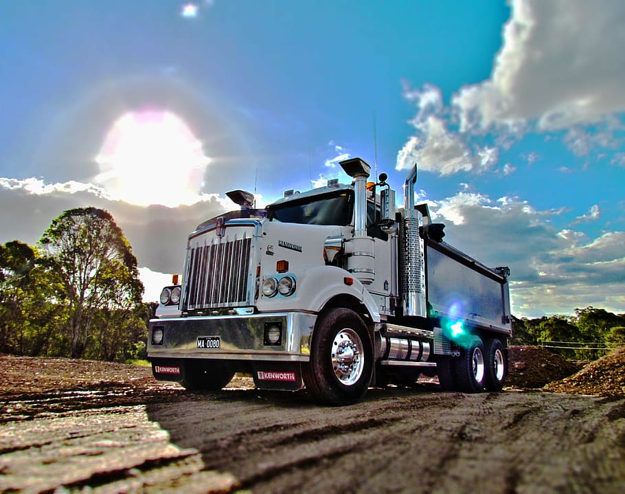 white freight truck, hdr, trucks, tippers, equipment, machinery, transportation, land Vehicle, truck, trucking