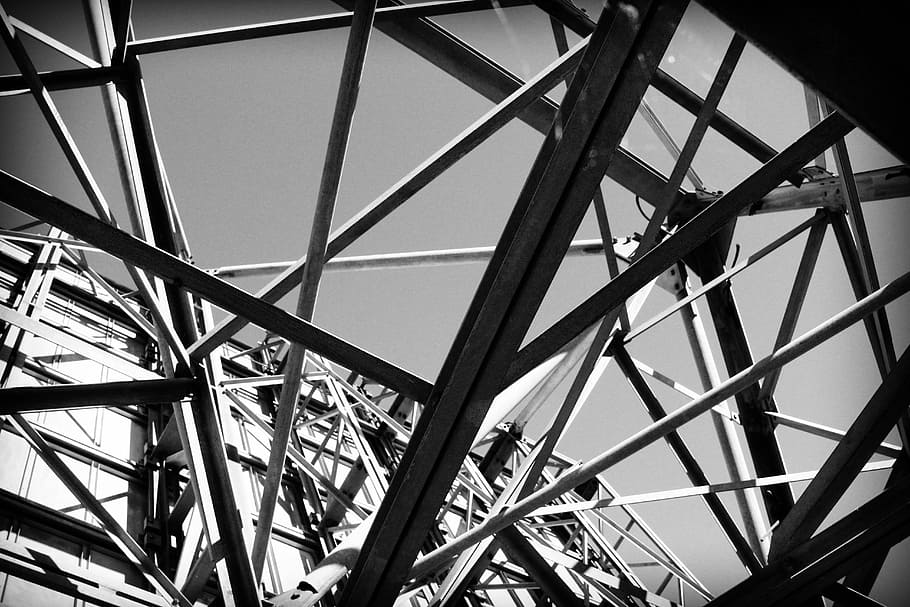 black and white, white, nero, gray, shades of gray, sky, lattice, metal, iron, structure