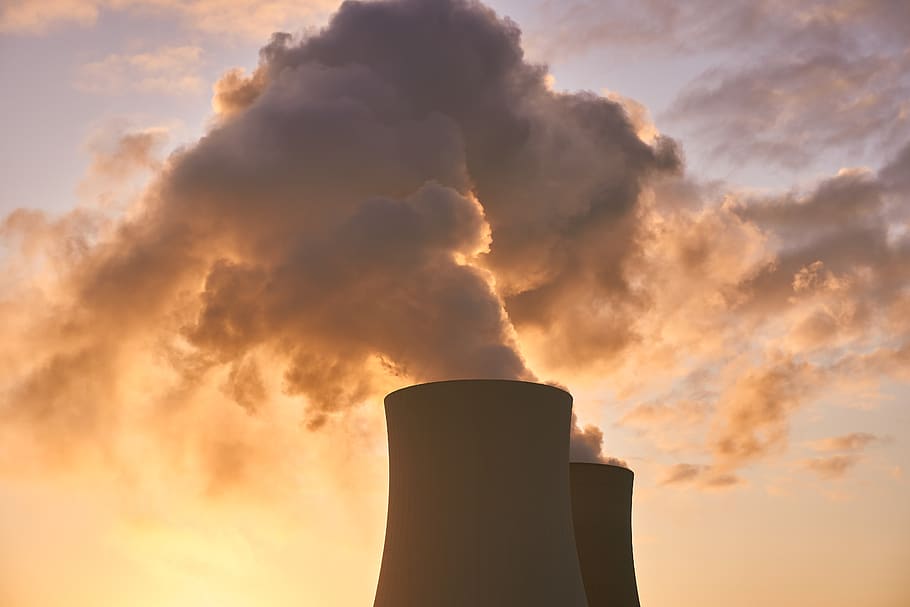 nuclear power plant, cooling tower, water vapor, clouds, sky, sunrise, mood, industry, nuclear power, energy