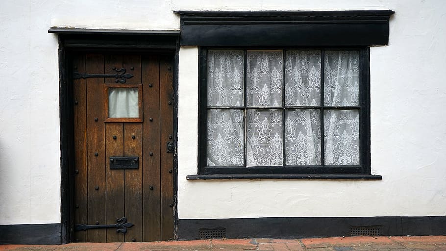 brown, wooden, door, black, frame, old, house, old house, window, home