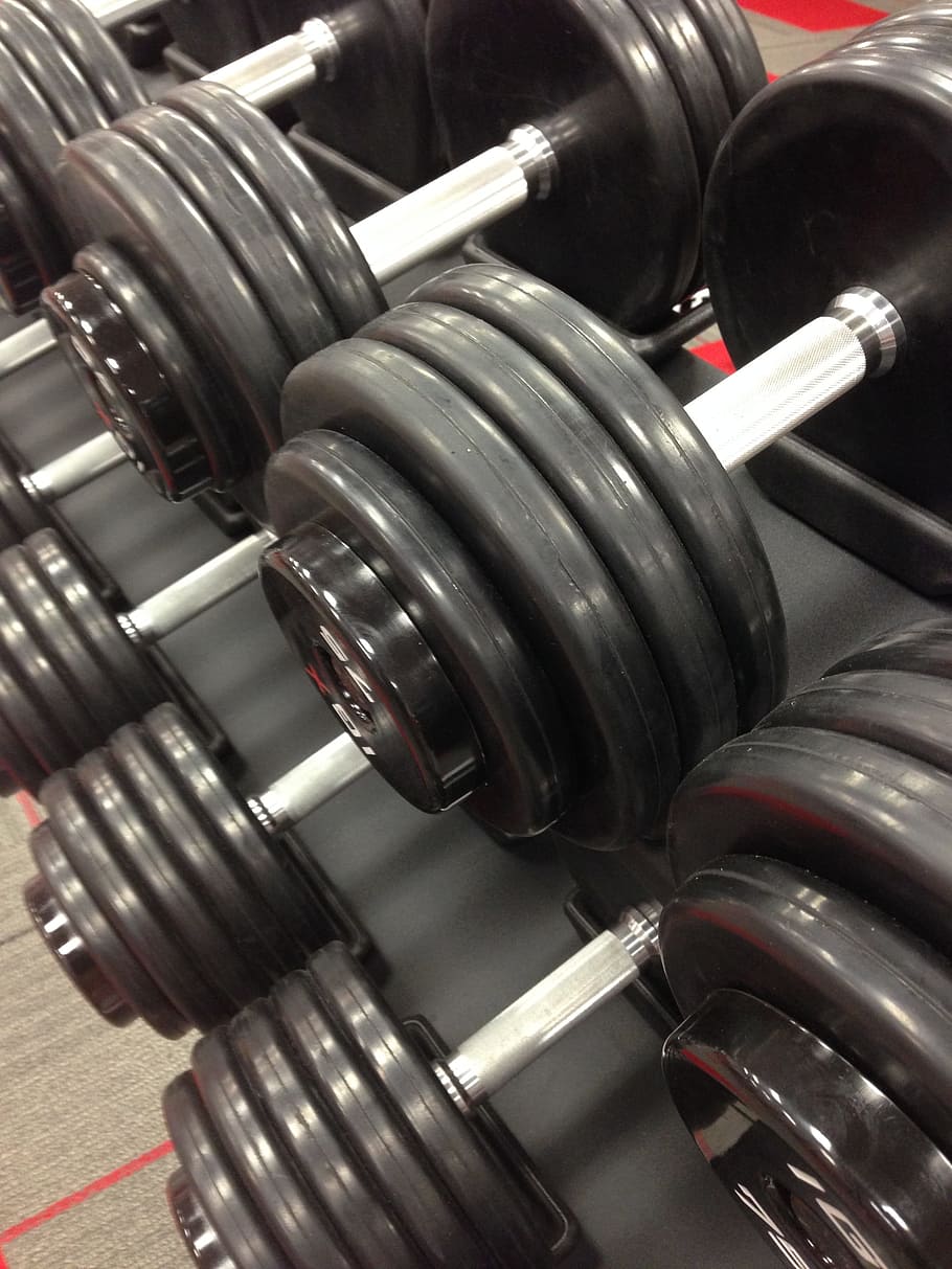 black dumbbell lot, weights, workout, exercise, fitness, lift, barbell, lifting, gym, metal
