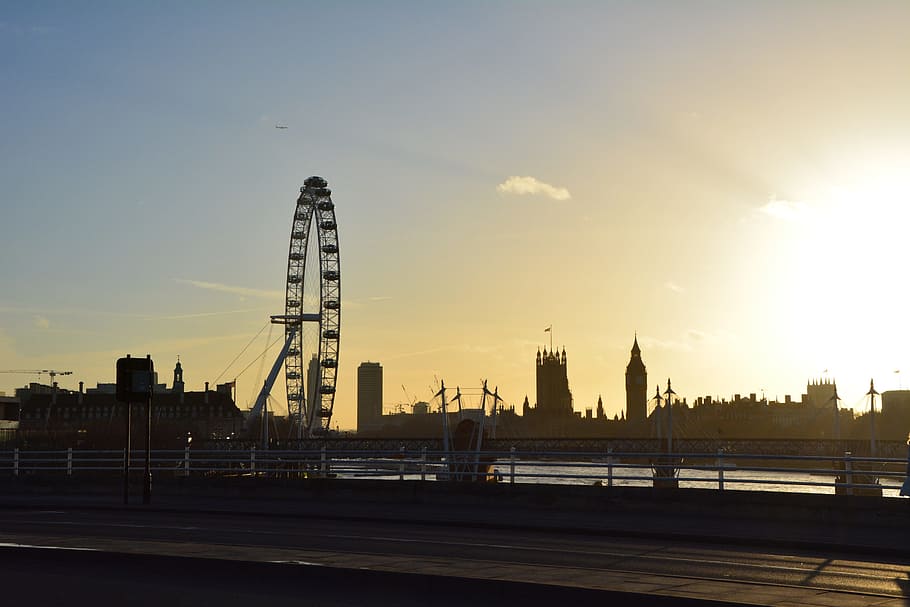 Londres, Sunset, Ferris Wheel, abendstimmung, reino unido, lugares de interés, cielo, parque de atracciones, arquitectura, exterior del edificio