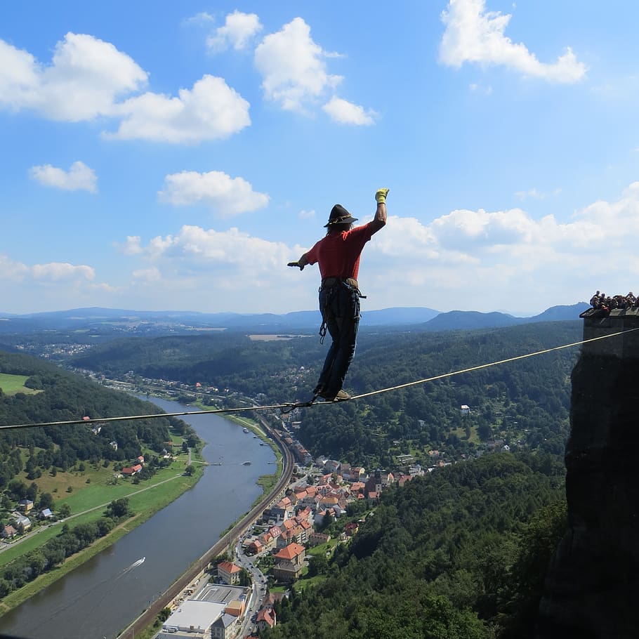 fortress active, fortress doncaster, saxon switzerland, sky, one person, real people, lifestyles, leisure activity, scenics - nature, beauty in nature