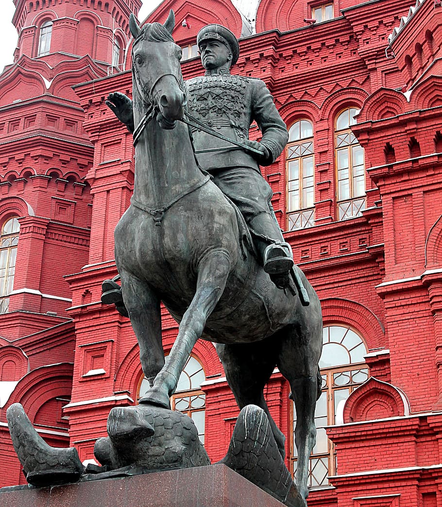 moscow, the capital of russia, manezhnaya square, monument, commander, marshal, the monument to zhukov, georgy konstantinovich zhukov, 50 years of victory, islands