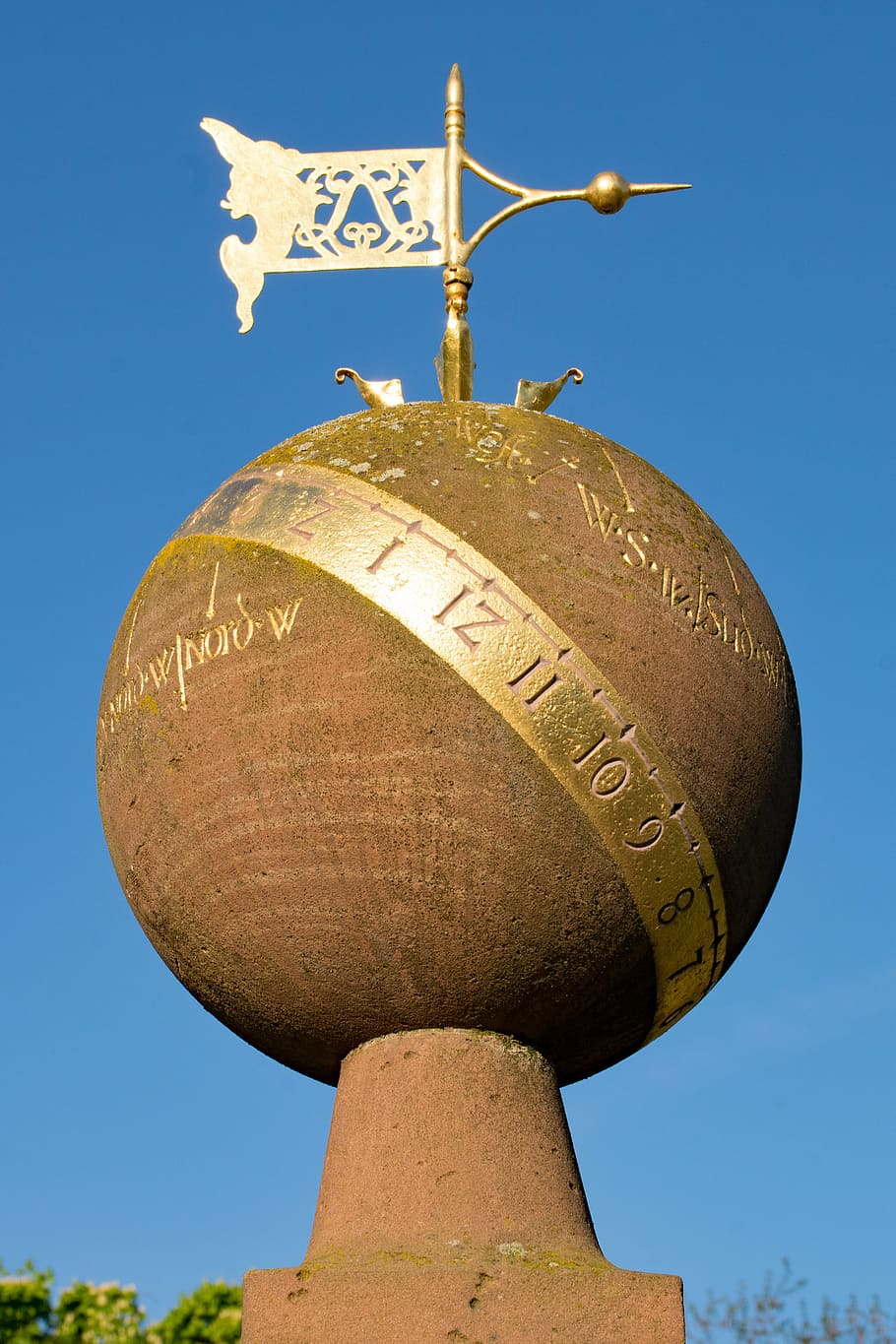 weather station, darmstadt, hesse, germany, prince georgs-garden, art, artwork, ball, wind direction, sundial