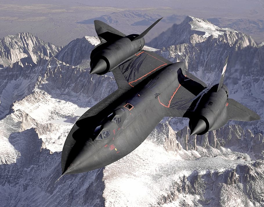 black, fighter jet, mountain, supersonic fighter, aircraft, jet, jet fighter, reconnaissance aircraft, mach 3, lockheed sr 71
