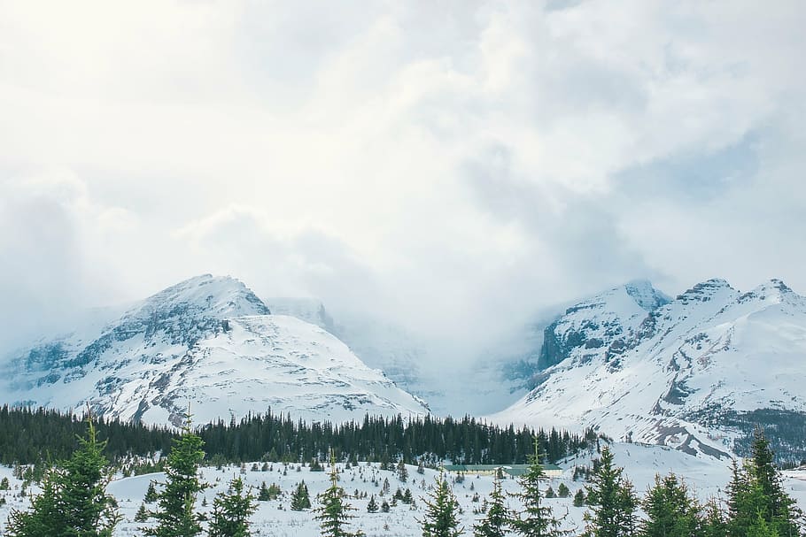 山, 覆われた, 雪, 高原, 雲, 空, 頂上, 尾根, 風景, 自然