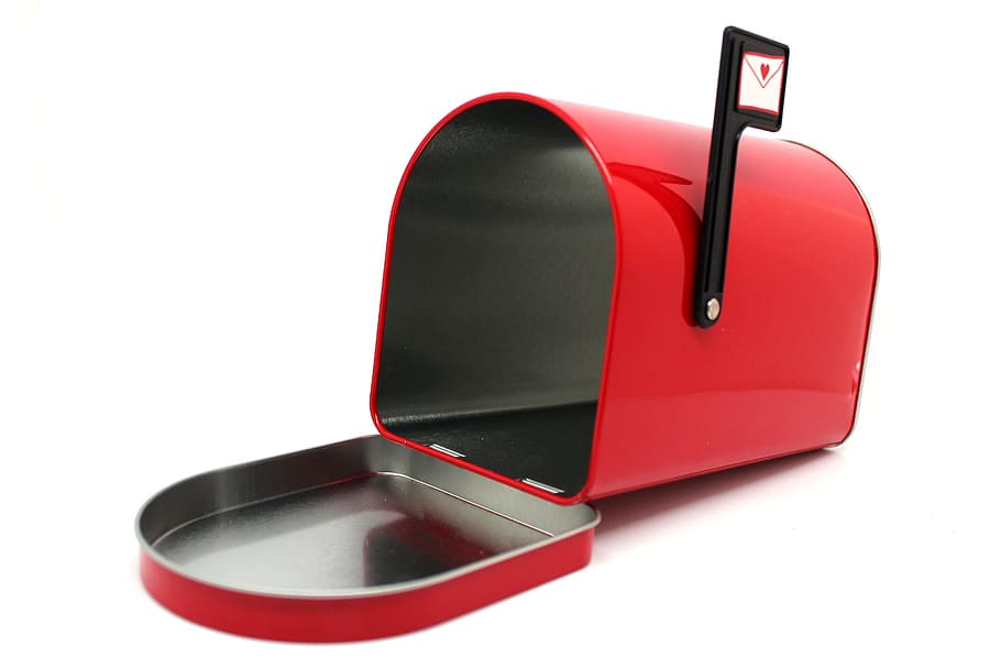 red, black, mail box, white, surface, mailbox, mail, letter, box, metallic