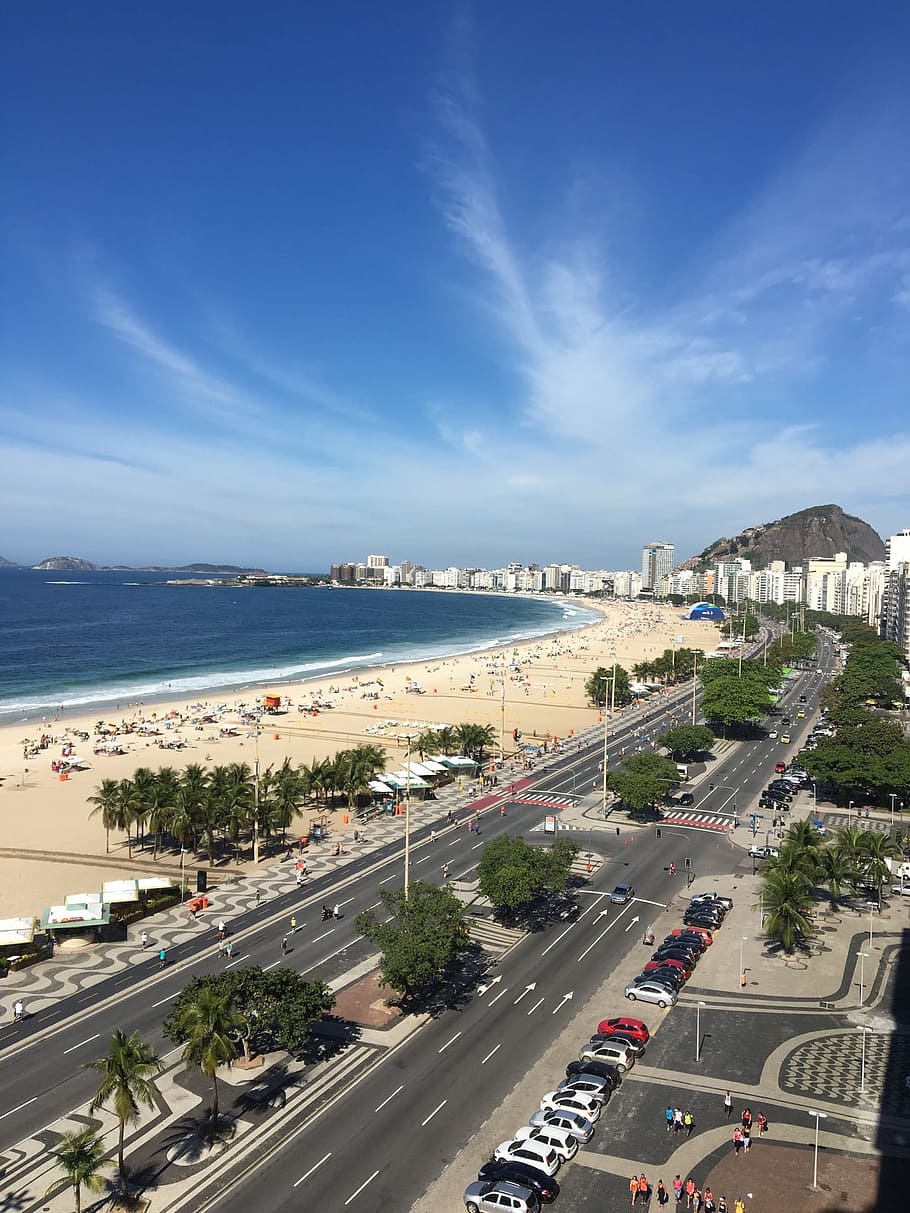 Río de Janeiro, playa, paisaje, ciudad, vista de ángulo alto, coche, arquitectura, nube - cielo, transporte, la carretera