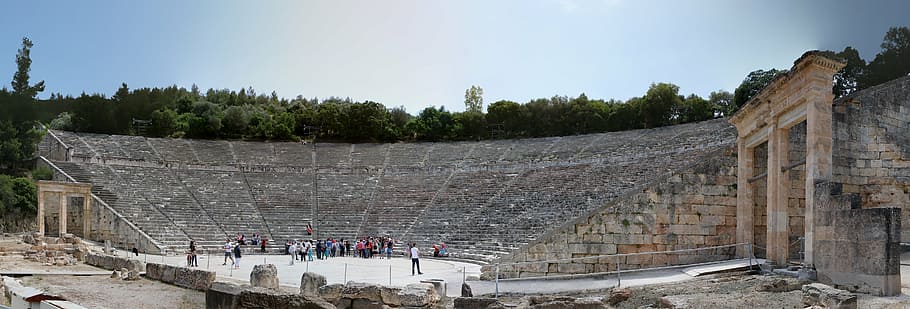 grecia, anfiteatro, históricamente, teatro, ruinas, lugares de interés, edificio, epidauro, hellas, arquitectura