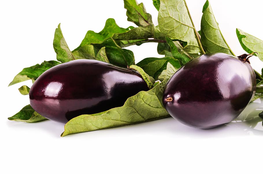 púrpura, berenjenas, blanco, panel, berenjena, hojas, verduras, vegetariano, natural, cosecha