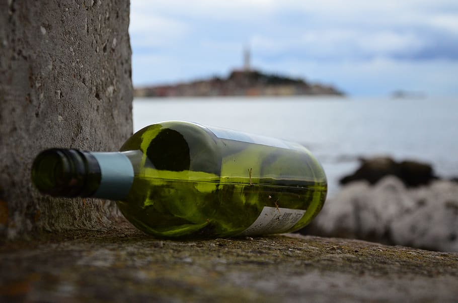 wine bottle, rovinj, croatia, city, istria, sea, vacations, water, building, sky