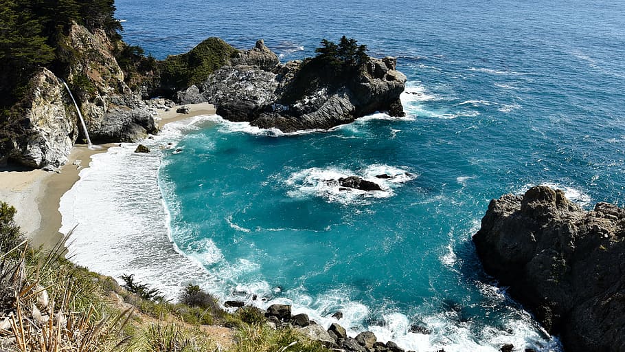 julia pfeiffer burns state park, pacific, california, ocean, view, booked, rocks, mcway if, sea, water