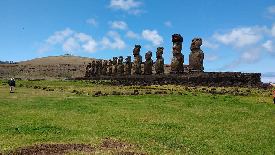 moai statues, easter, island, chile, rapa, nui, south, tourism, landscape, culture