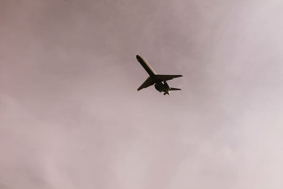 avión, volador, cielo, tiempo de día, blanco, nublado, todavía, artículos, cosas, vuelo