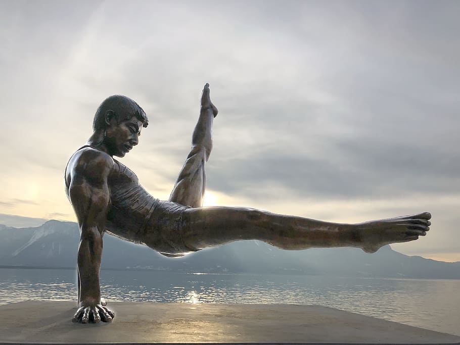statue, gymnast, lake, figure, montreux, wallpaper, water, art and craft, sea, sculpture