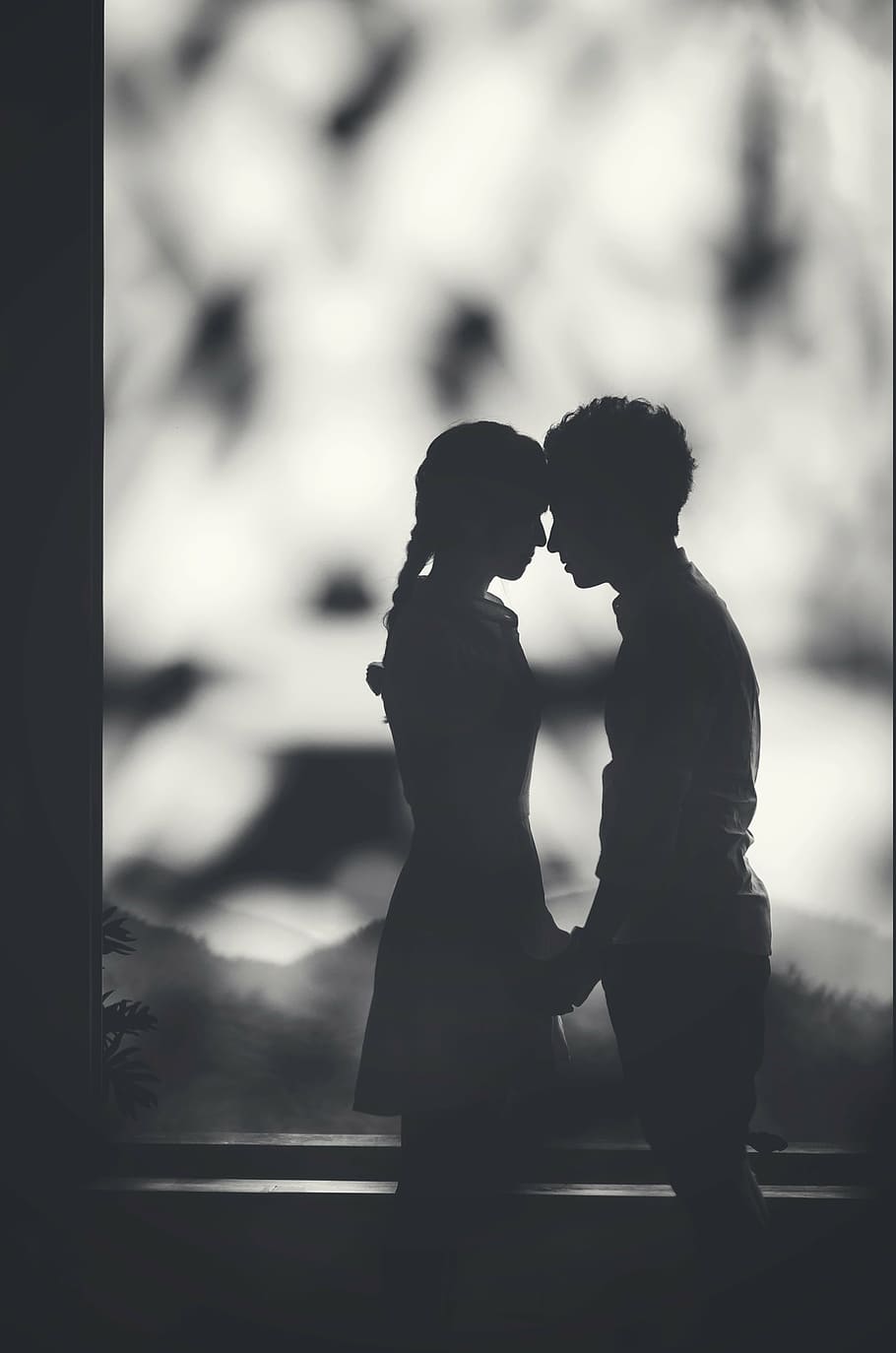silhouette, couple grayscale photo, couple, black, white, love, man, woman, people, male