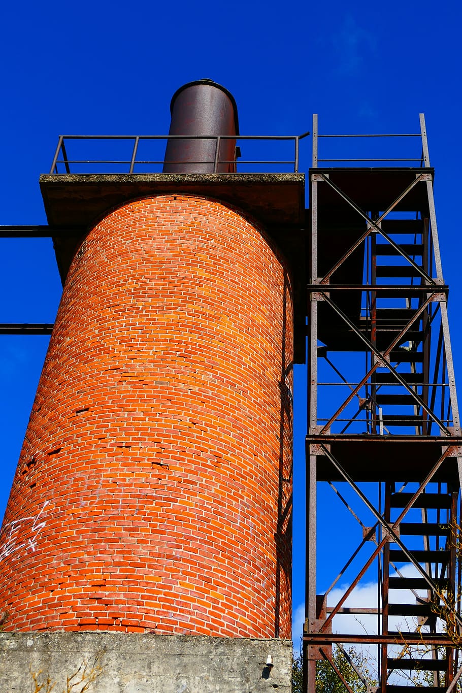 chimney, industry, fireplace, brick, tower, old, stairs, red, orange, factory