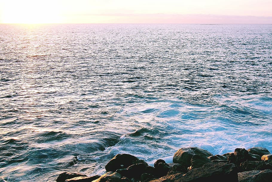 body, water, cloudy, sky, blue, sea, sunset, ocean, waves, ripples
