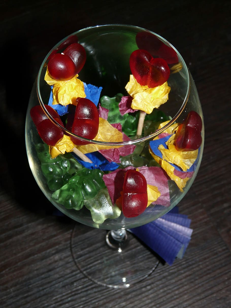 Glass, Candy, Sweetness, Colorful, glass, candy, gift, wine glass, fruit jelly, give away, birthday
