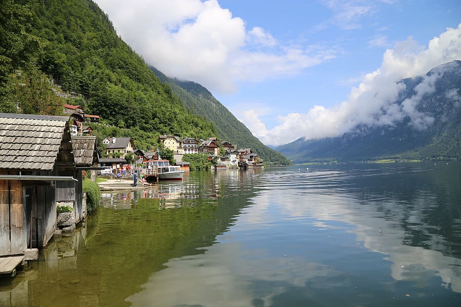 hallstatt, austria, nature, lake, travel, water, mountain, built structure, architecture, sky