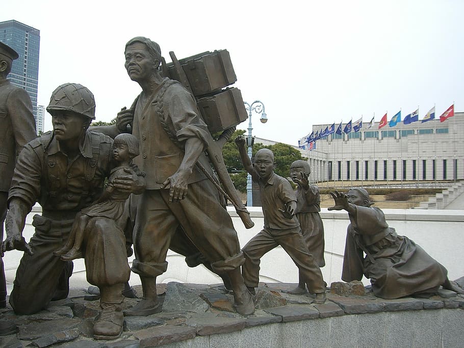 south korea, seoul, korea, monument, memorial, war, representation, human representation, government, architecture