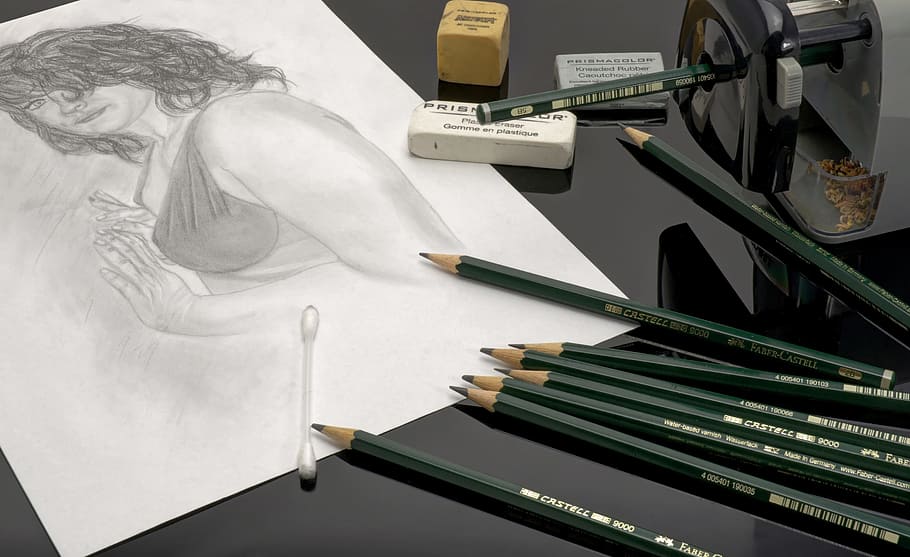 woman portrait sketch, pencil, pens, lead, leave, draw, stationery, desk, office, artists