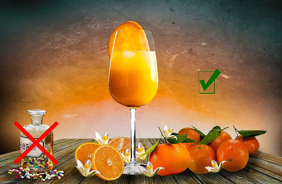naranja, fruta, jugo, madera, pintura de mesa, nutrición, bendiga, saludable, comer, beber