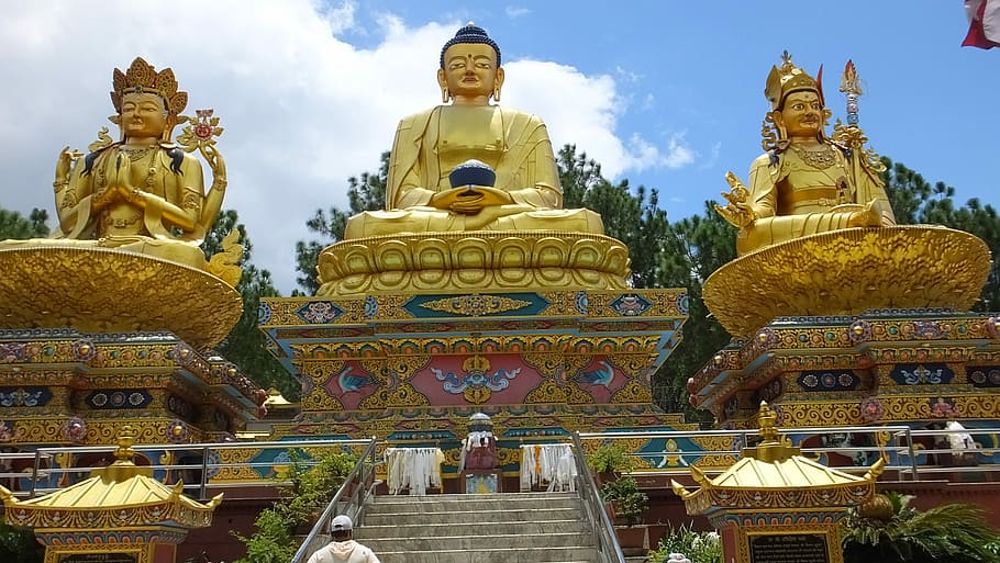 gold buddha temple, Nepal, Swayambhunath, Buddhist, kathmandu, buddhism, culture, prayer, stupa, travel