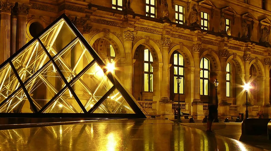 사진, 루브르 박물관, 파리, 박물관, 건축물, 유리 피라미드, 피라미드, 프랑스, ​​정면, 건물