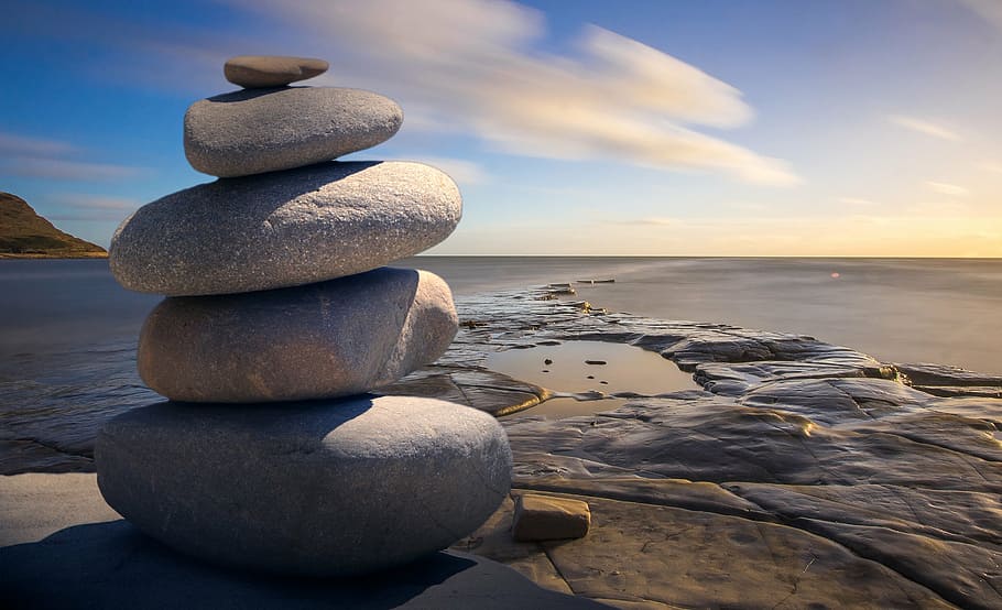 stack, grey, rocks, brown, surface, blue, sky, feng shui, zen, stones