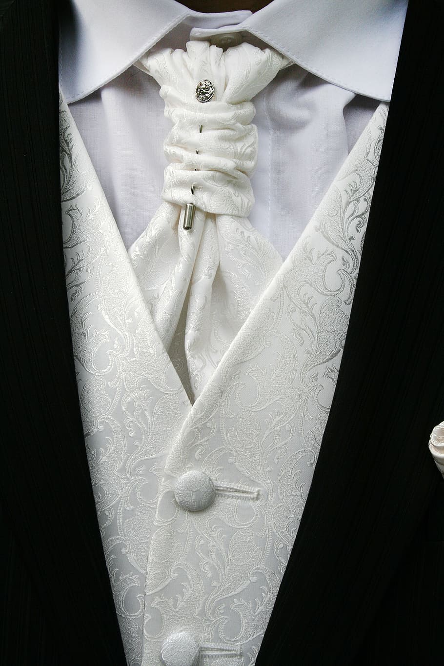 corbata blanca, elegante, traje, corbata, chaleco, orbe, boda, esposo, vestido, exclusivo