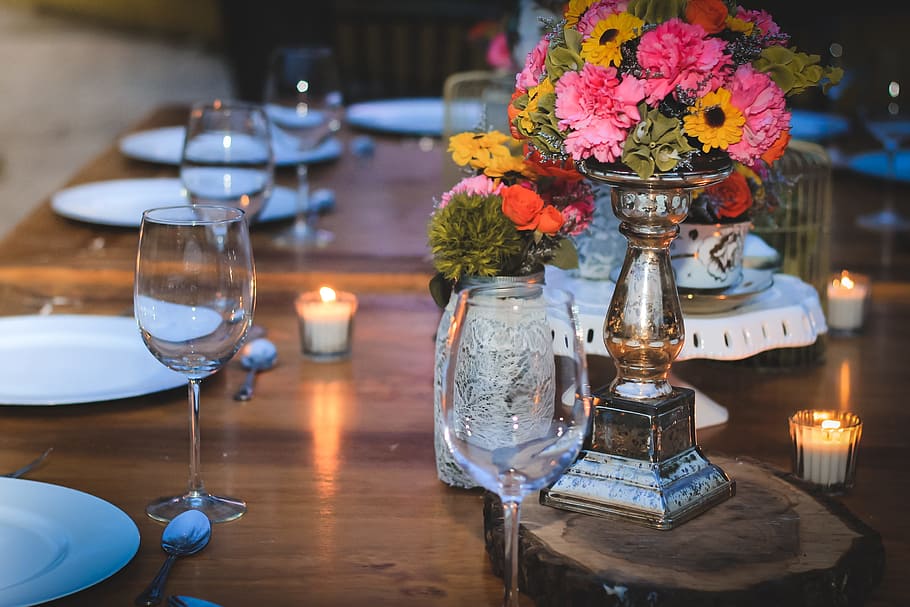 close, clear, wine glass, table, decoration, cups, dishes, tablecloth, organization, open air