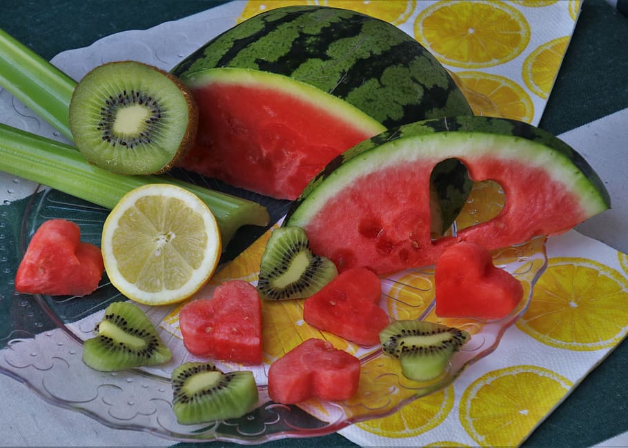 watermelon, plate, melon, heart, appetizer, diet, fiber, fresh, heat, lean