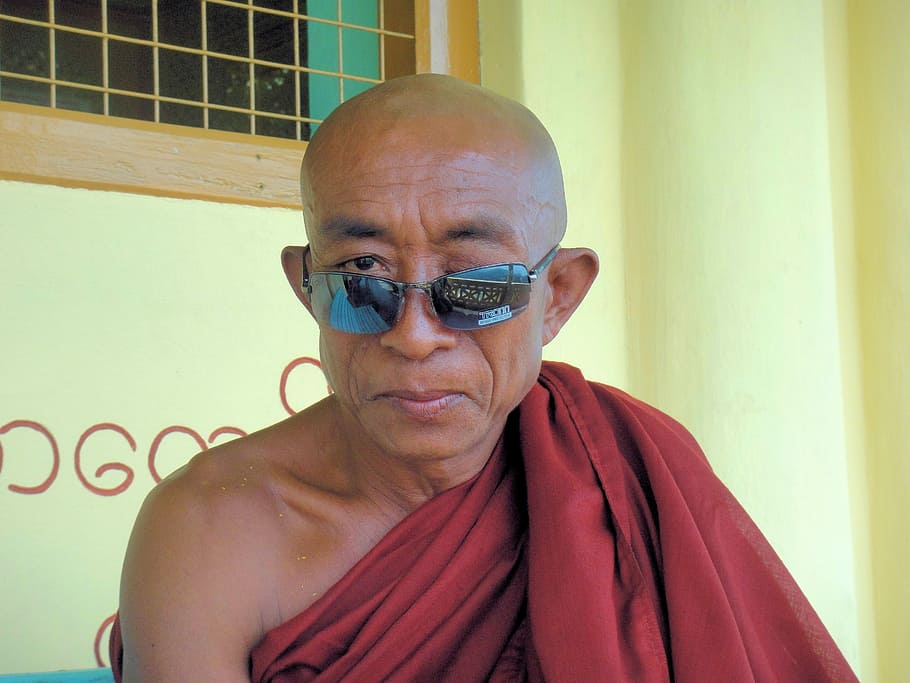 Monk, Myanmar, Religion, Buddhism, Burma, sunglasses, adult, adults only, only men, one man only