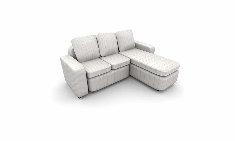 white, fabric, sectional, sofa, surface, armchair, home, house, 3d, cut out