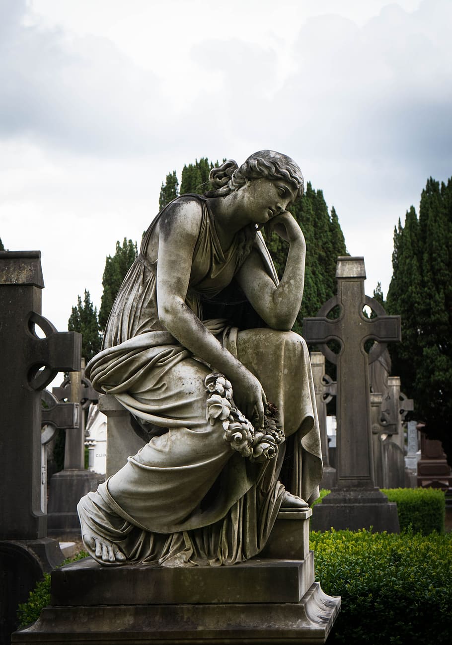 glasnevin, dublin, ireland, cemetery, figure, statue, stone figure, mourning, sculpture, art and craft